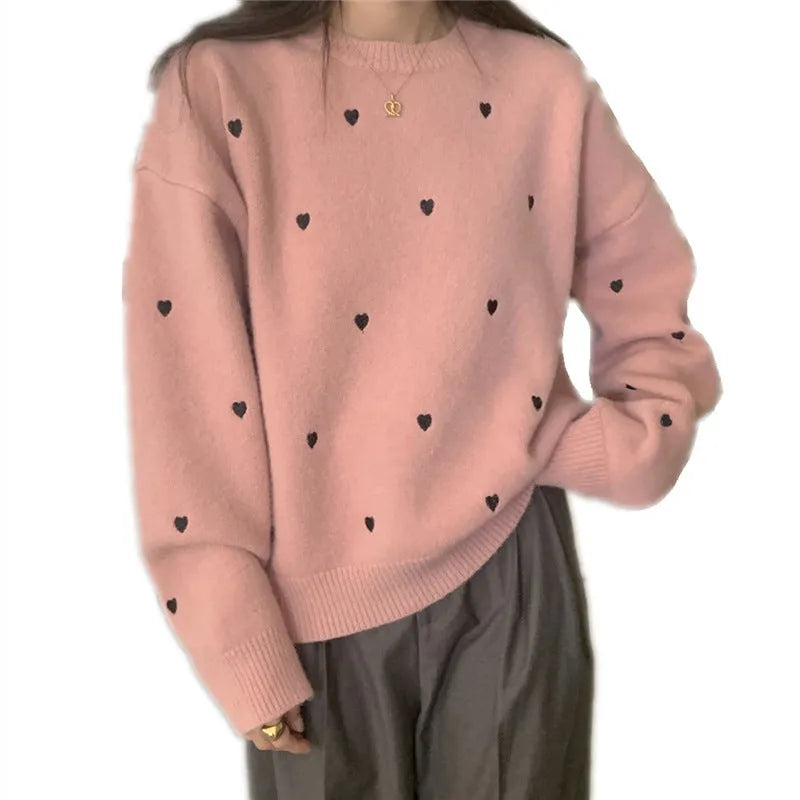 Women's loose fit acrylic pullover sweater with embroidery detail in milky white colour