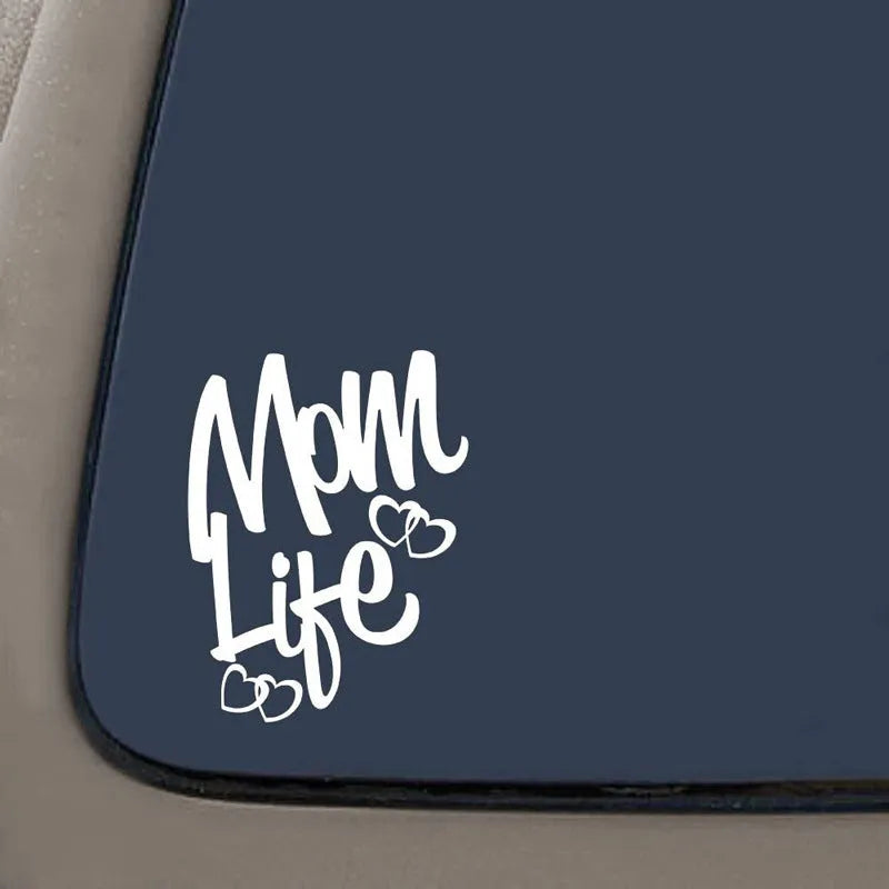 Mom Life PVC hollow carving car decal sticker in white, approx 17 cm, for window or wall