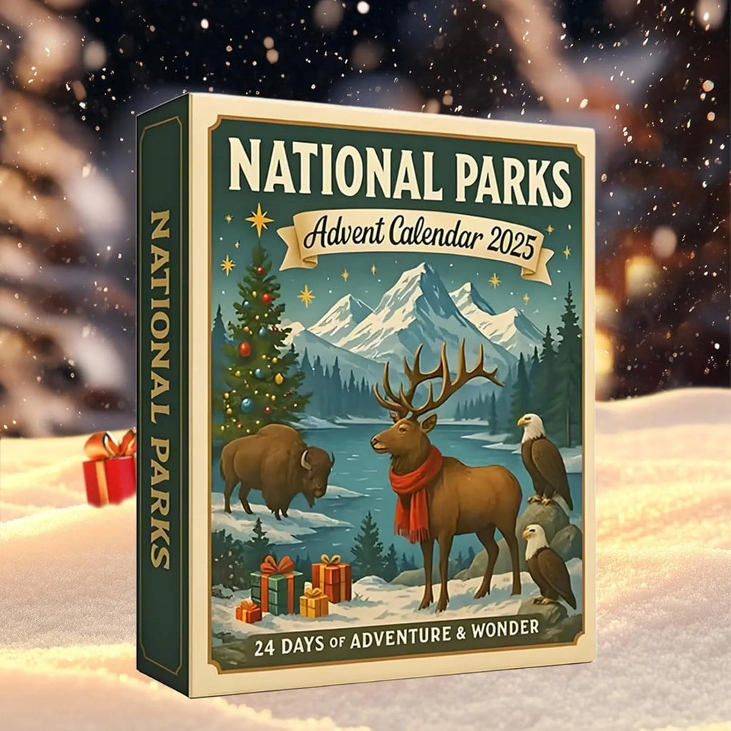 Plastic educational advent calendar with hiking national park theme for Christmas countdown