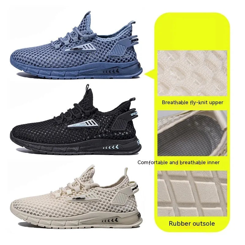 Men's mesh breathable sneaker in synthetic leather with lace-up front and EVA sole