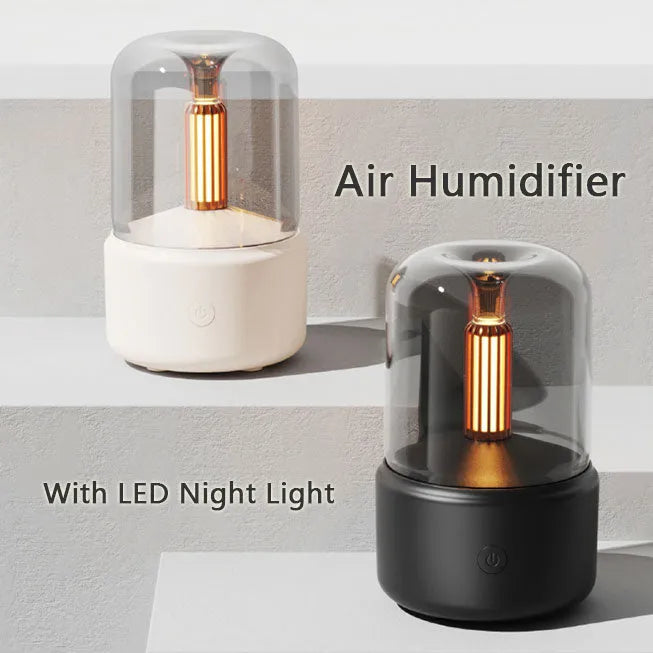 Beige candlelight aroma diffuser with LED night light and 120ml USB humidifier