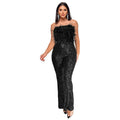 Women's sleeveless backless jumpsuit with flared legs and sequin detailing in wine red colour
