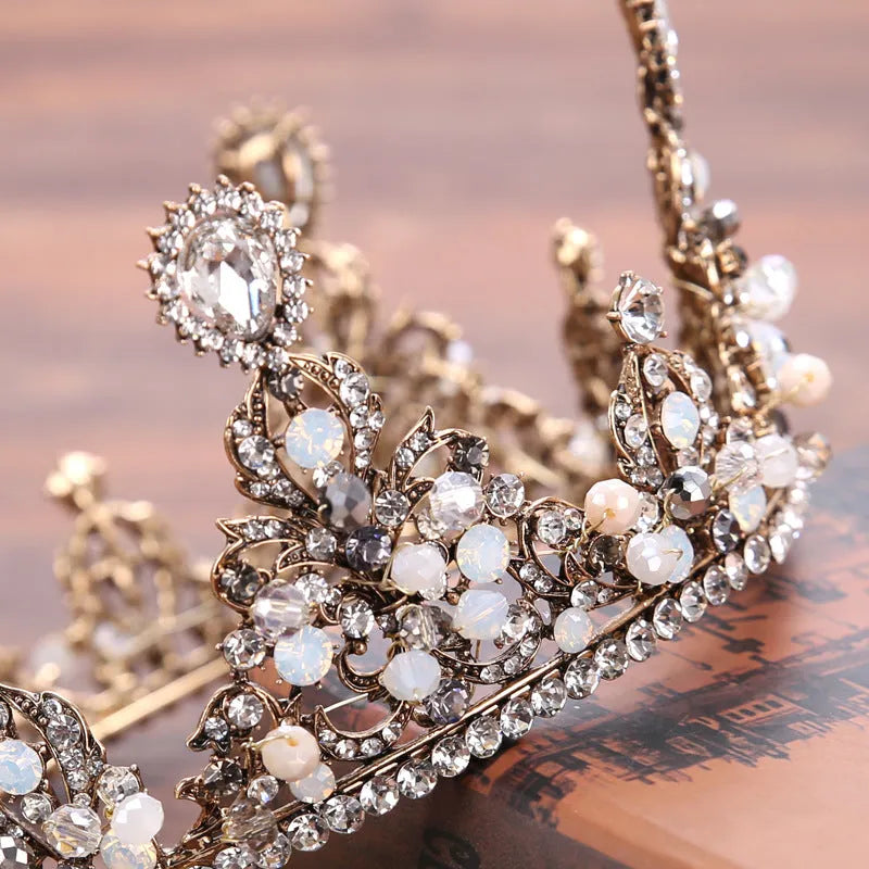 Gold rhinestone alloy headband with Korean-style flower design for wedding bridal hair