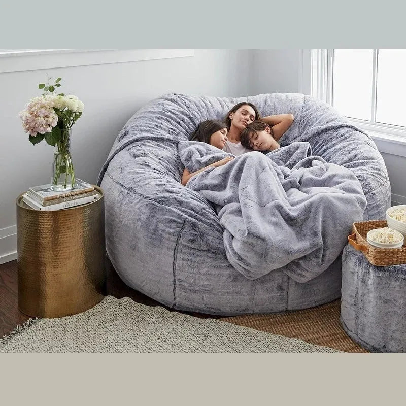 Fabric bean bag sofa cover for three-seater foam furniture in PV velvet grey blue