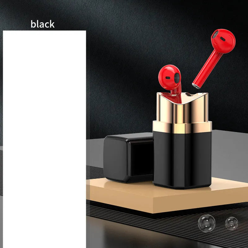 Lipstick design wireless Bluetooth earphones in charging case with colour options