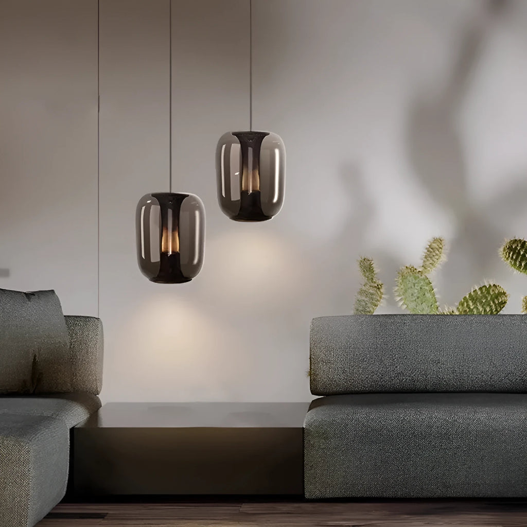 Nordic minimalist chandelier light fixture in transparent, cognac or smoky grey colour measuring D16cm x H20cm