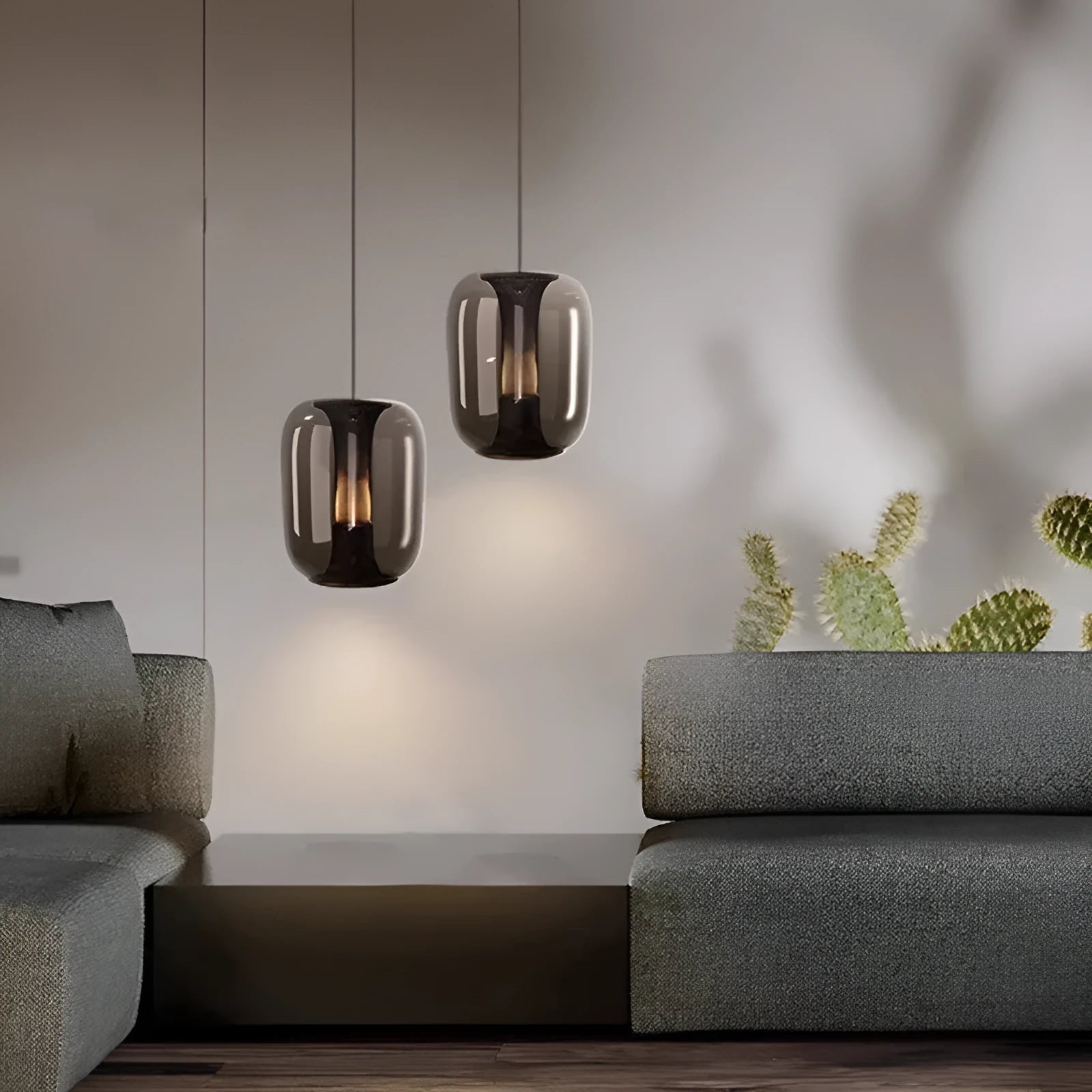 Nordic minimalist chandelier light fixture in transparent, cognac or smoky grey colour measuring D16cm x H20cm