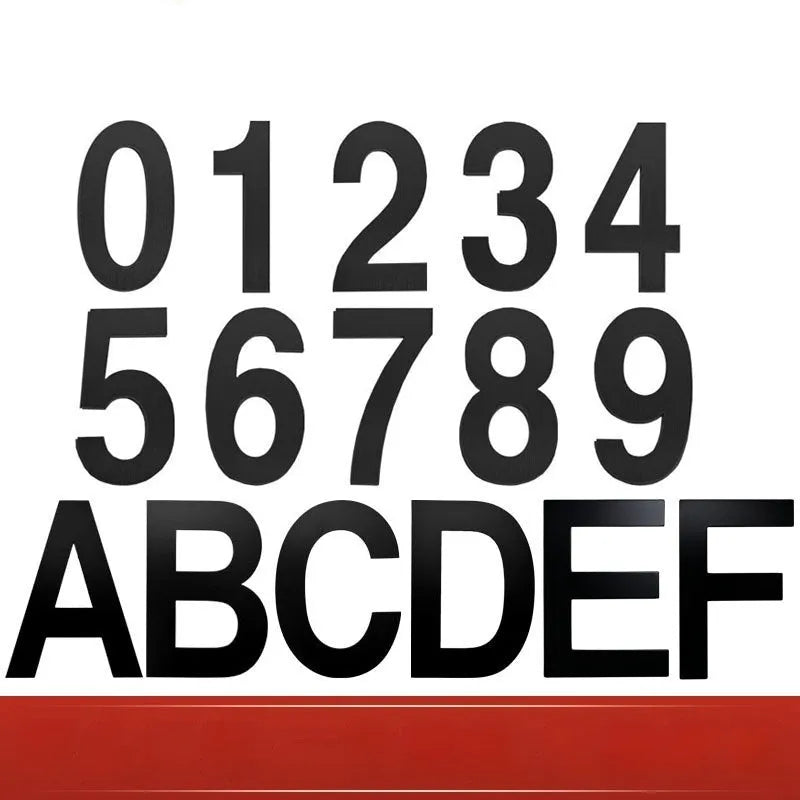 Black stainless steel adhesive house number sign measuring 7.5cm with waterproof construction