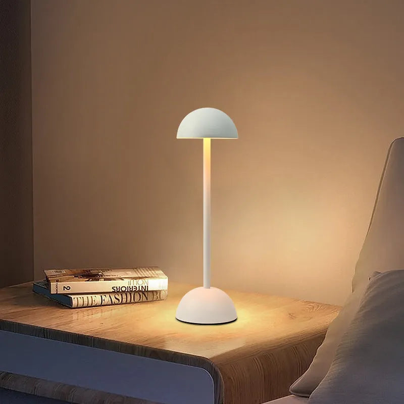 High foot metal mushroom table lamp with black metal finish, 330mm tall, Type-C powered for bedside bar ambience