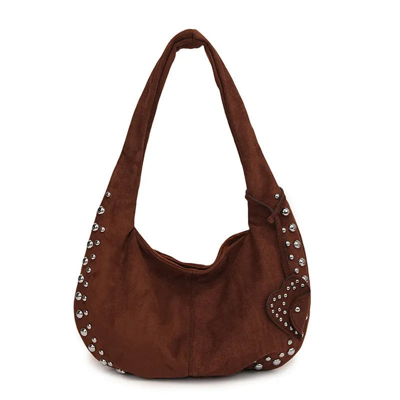 Soft plush casual tote handbag for women in retro style, shown in black, red, brown, or green.