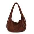 Soft plush casual tote handbag for women in retro style, shown in black, red, brown, or green.