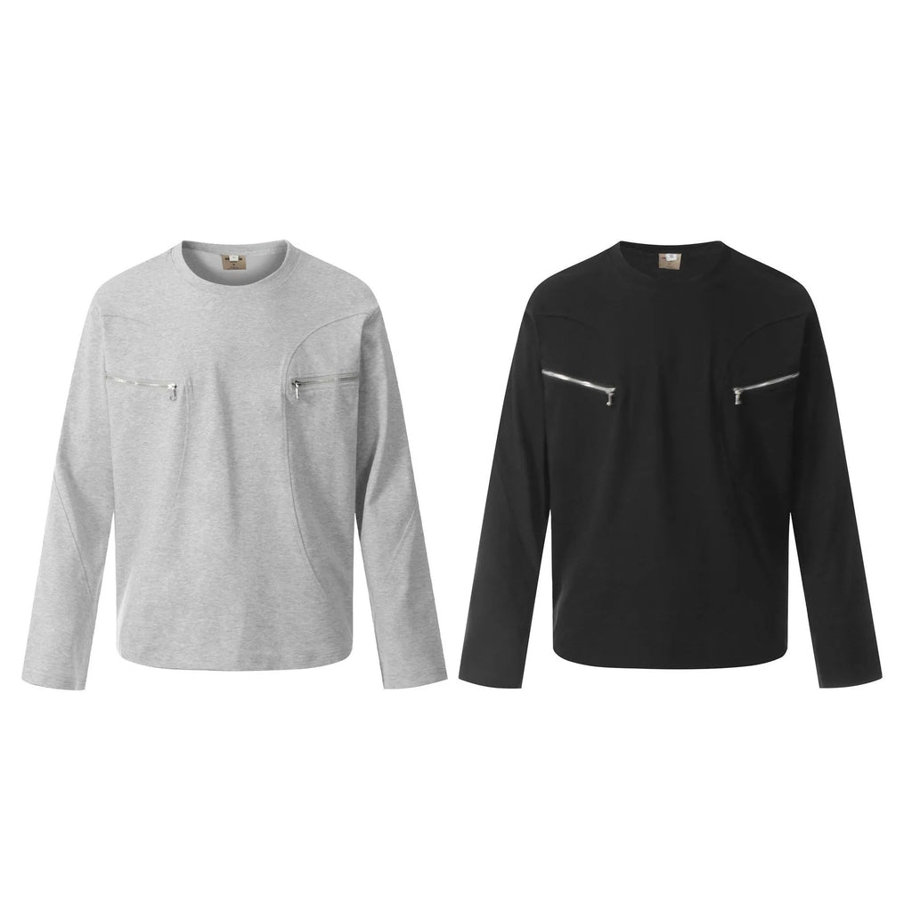 American retro loose design long sleeve cotton pullover in black and flower grey colours