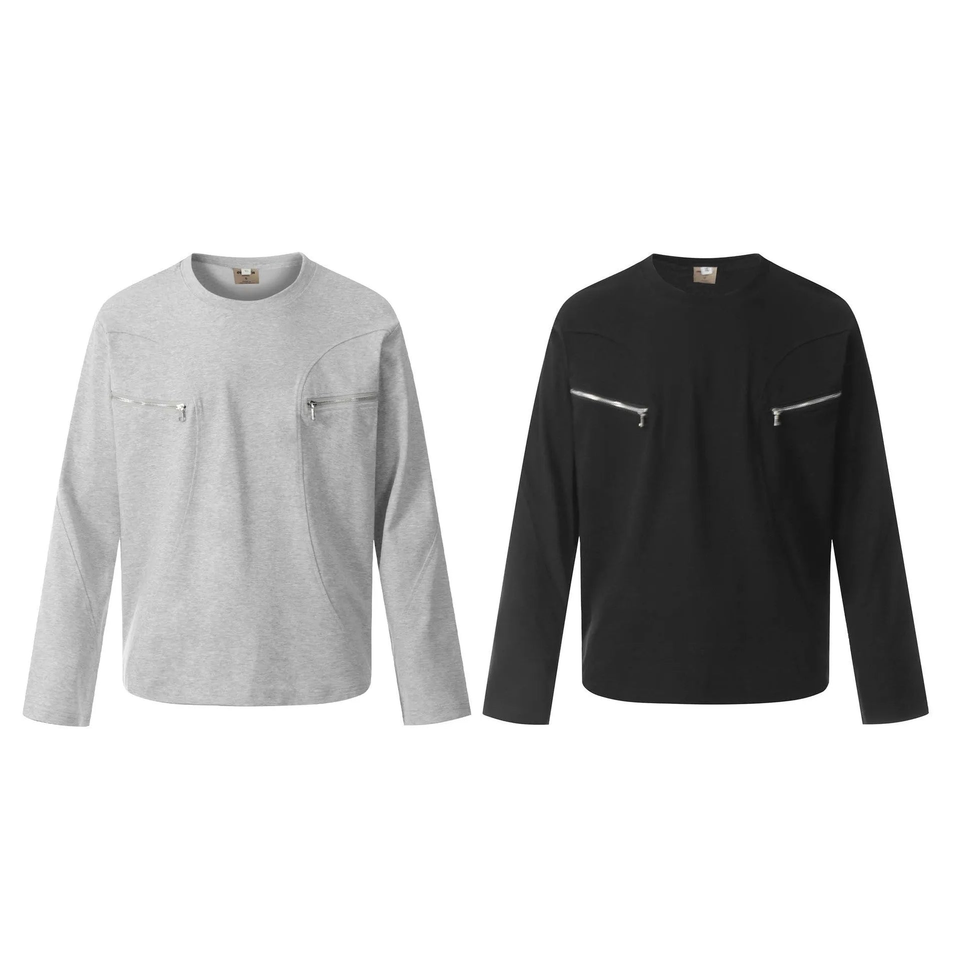 American retro loose design long sleeve cotton pullover in black and flower grey colours