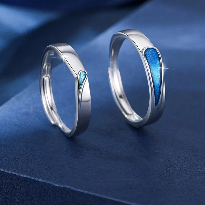 Blue water drop shaped copper ring with textured glue dripping finish, J801 Rupert style for men and women
