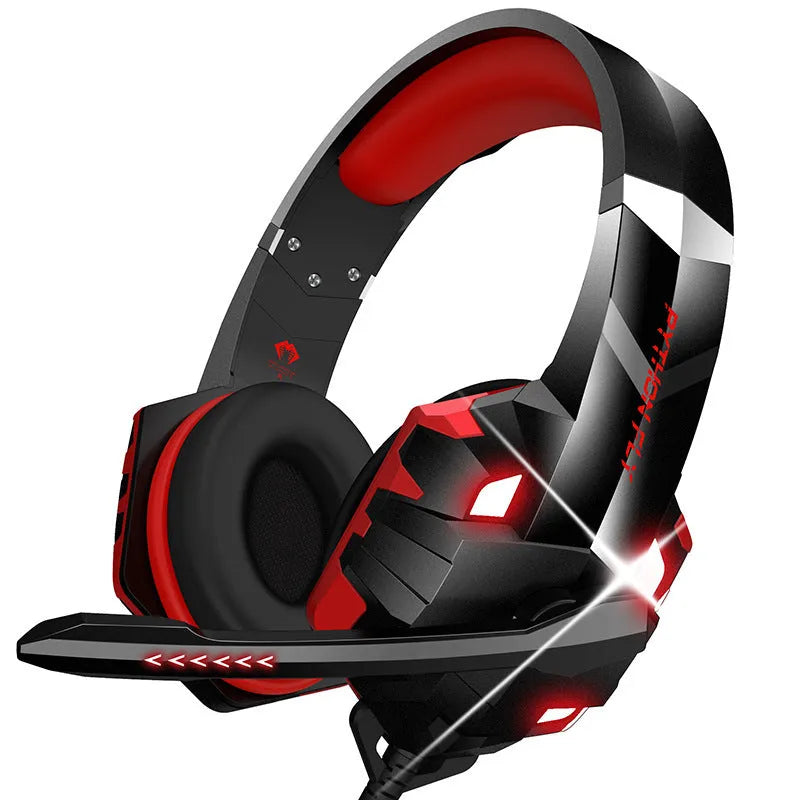 Wired gaming headset with microphone and breathing LED lights in blue colour