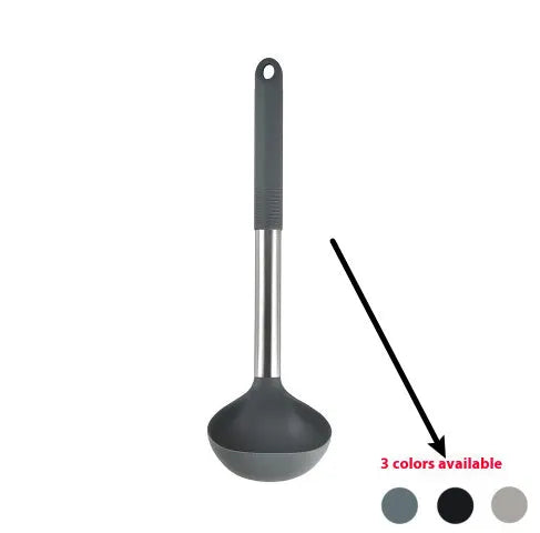 12 piece silicone kitchen utensil set with rotating storage bucket in black, dark grey or khaki colours
