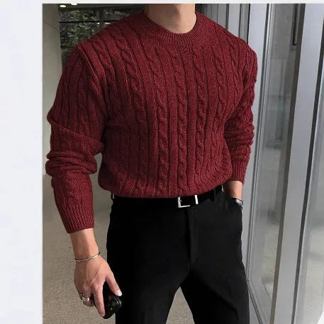 Men's thick knit turtleneck sweater in dark blue, polyester fibre pullover for autumn and winter casual wear