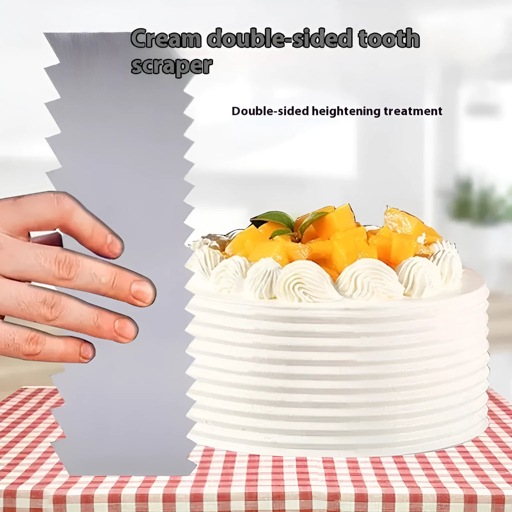 Stainless steel cake scraper with polygon pattern design for cake decorating