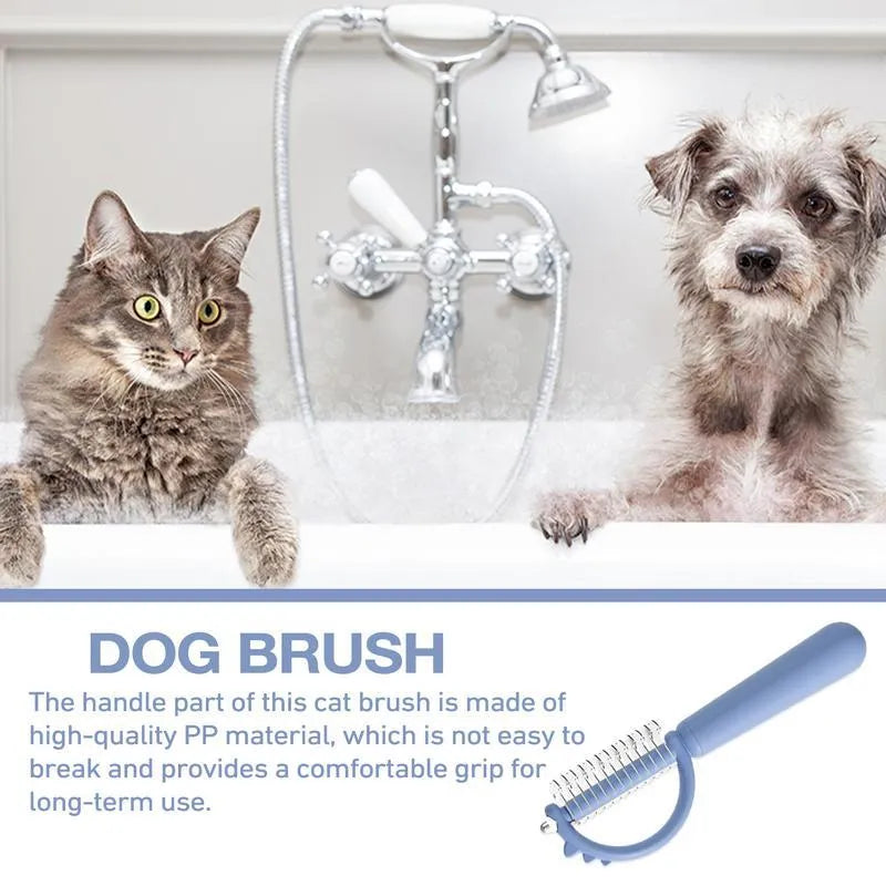 Dinosaur-shaped cat brush with stainless steel pins for self-cleaning pet grooming
