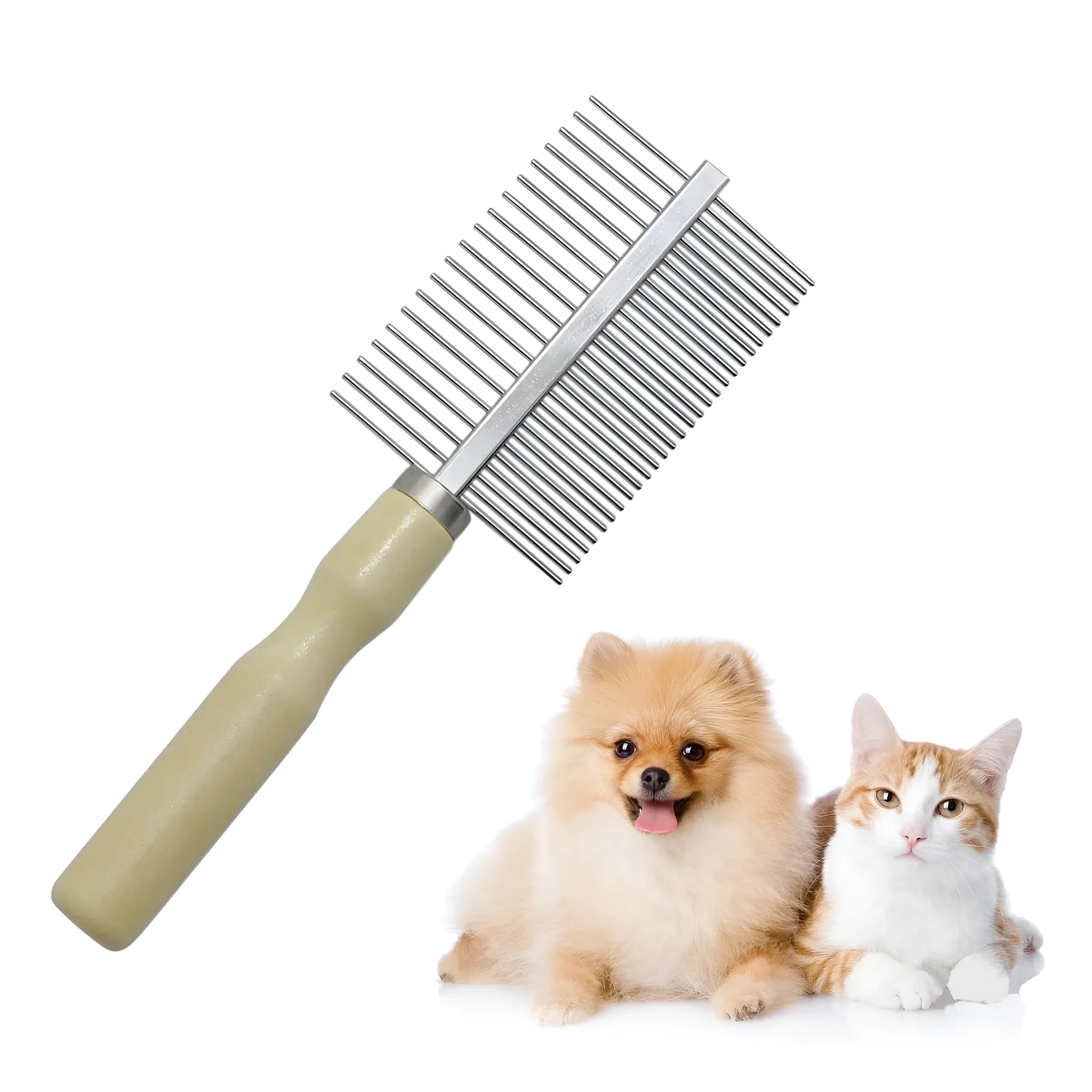 Wooden handle pet grooming comb with rounded teeth for dogs and cats