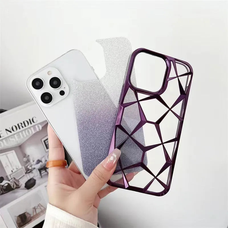 Gradient electroplating Water Cube phone case for iPhone with anti-fall TPU back cover in purple colour