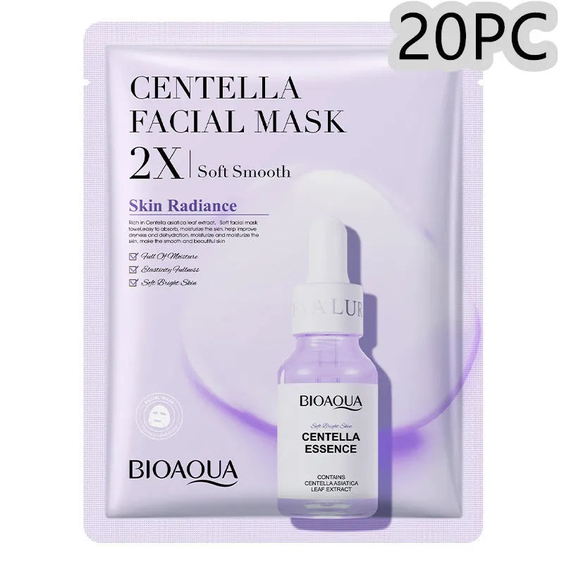 Collagen and Hyaluronic Acid facial sheet mask set with 30g gel formula on white background