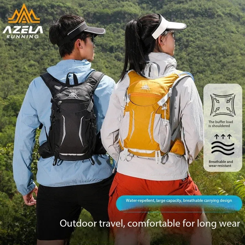 AZELA lightweight hydration backpack with breathable mesh and multiple compartments in black for outdoor sports