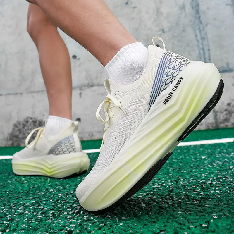 Summer road running shoes with breathable pu mesh upper in Shadow Black colour, low top flat heel design for men