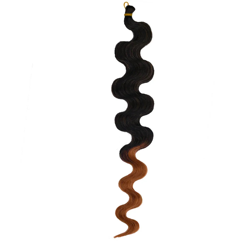 Wine red braided hair extension wig with big wave pattern, 24 inches long