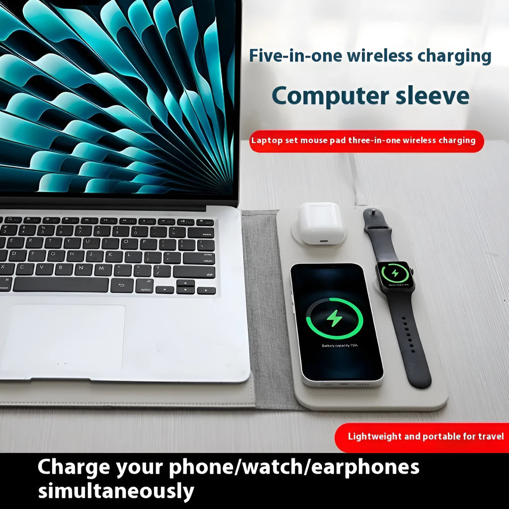 Multi-functional wireless charger computer liner bag magnetic 3-in-1 for 12-14 inch laptops black or beige