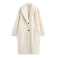 Women's long cashmere blend single-breasted lapel coat loose fit commuter thick winter coat picture colour Asian sizing