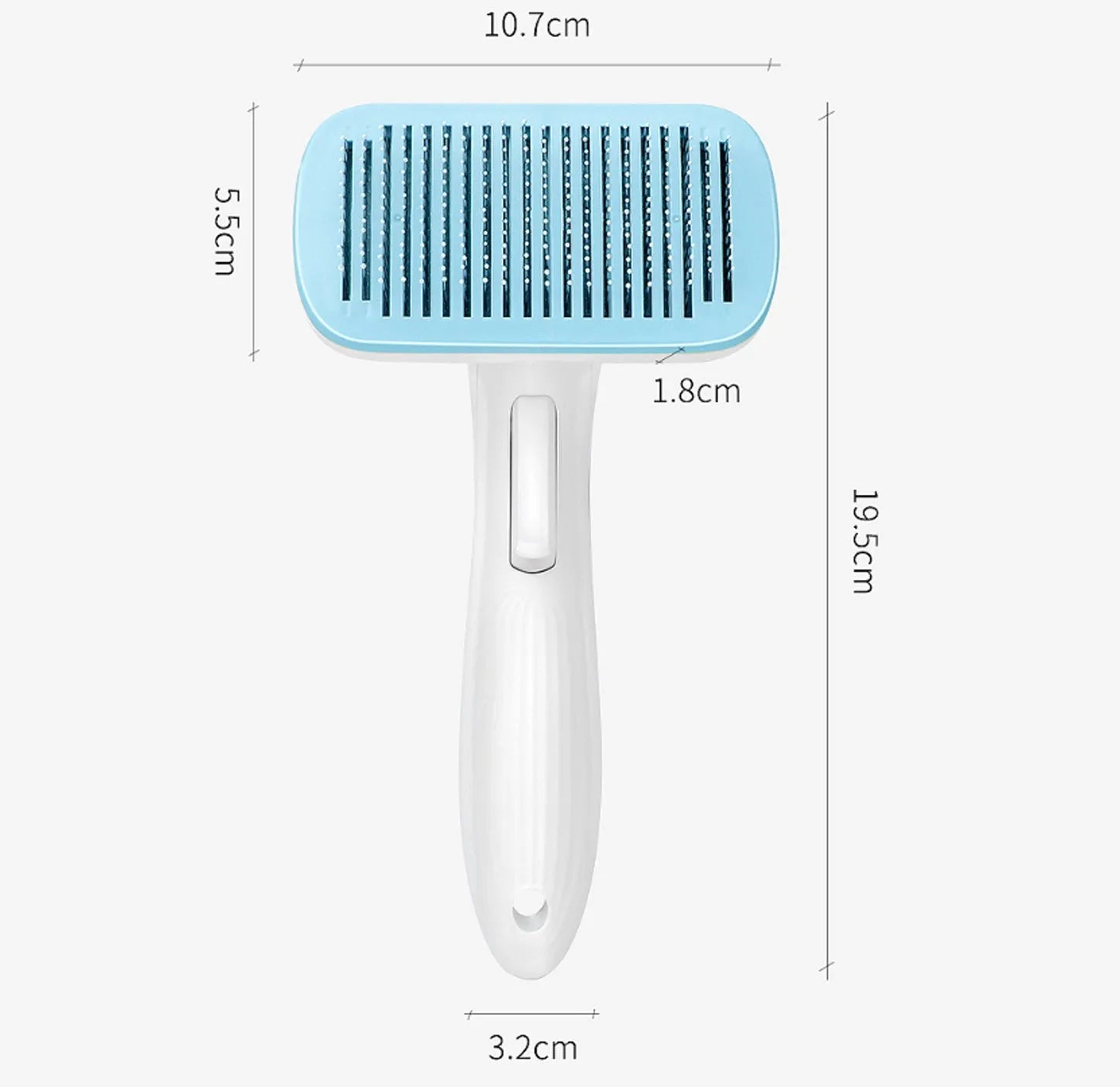 Automatic pet grooming comb for dogs and cats on a blue background.
