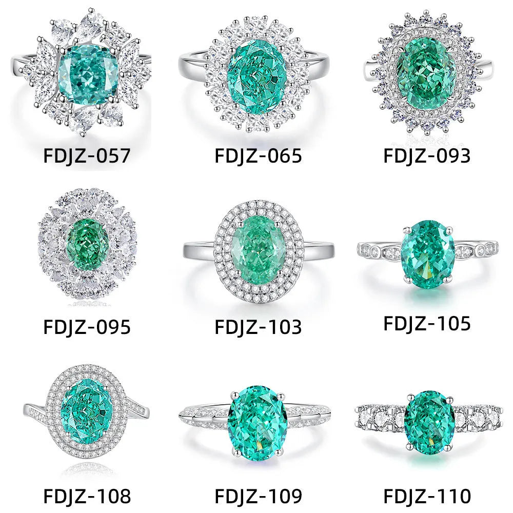 S925 silver emerald ring for women with a geometric design and an inlaid high carbon diamond centre stone.