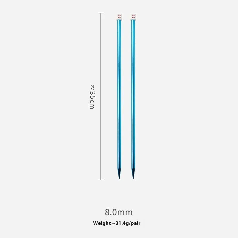 Lengthened crochet hook set with protective caps showing 14 different sizes from 2.0mm to 10.0mm