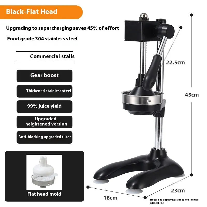 Vertical stainless steel manual juicer with zinc alloy frame in multiple colour options