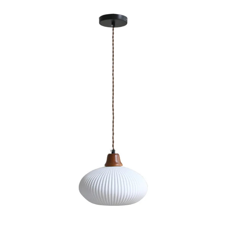Solid wood and ceramic Japanese style chandelier ceiling light for study and bedroom with flat lantern shape