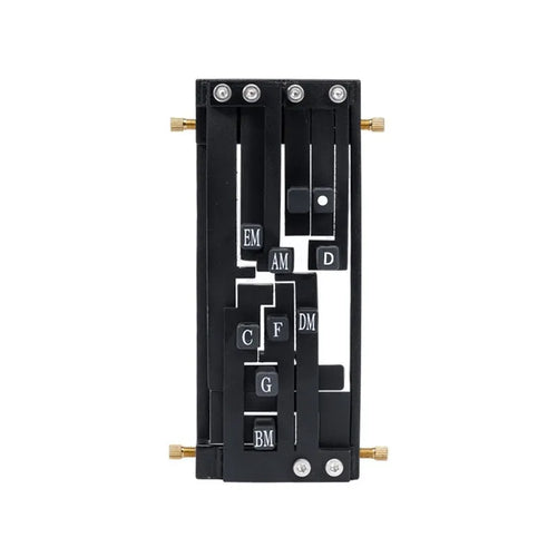 Automatic chord practice device for folk guitar, shown in black, designed for novice second chord training.