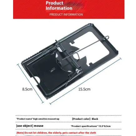 Automatic mouse cage trap showing metal and plastic construction options in small, medium, large sizes