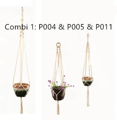 Woven wire cotton rope plant hanger macramé pot holder in European American village style