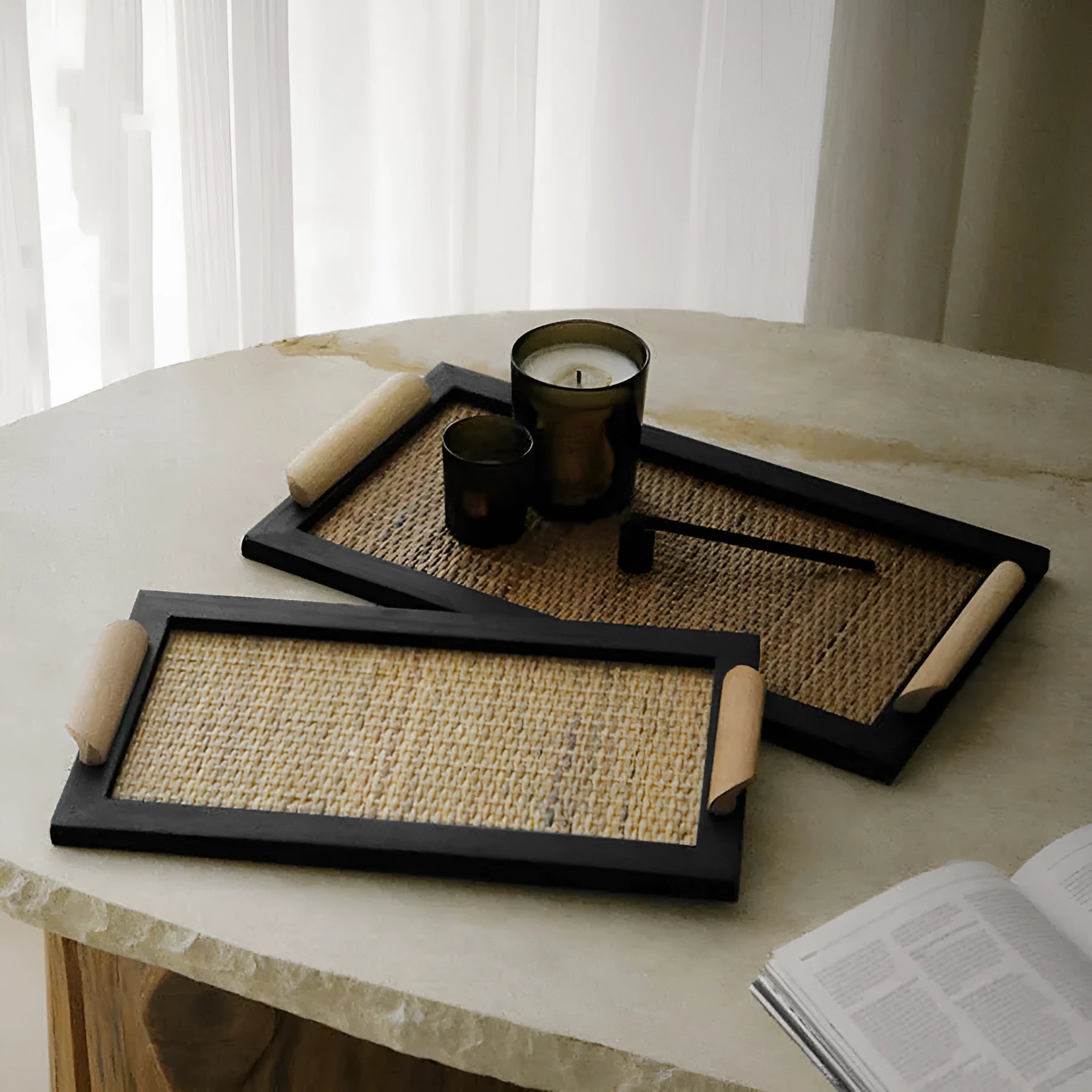 Pine wood dining tray with a compartment, shown in natural wood colour.