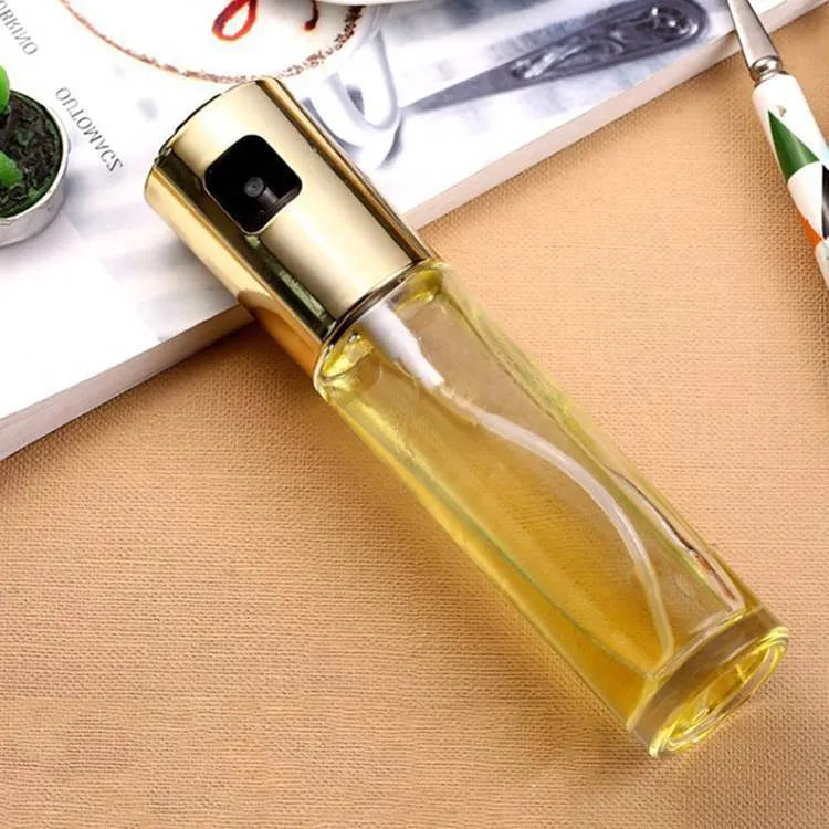 ABS glass oil spray bottle 100ml push pump kitchen sprayer in gold, rose gold and silver