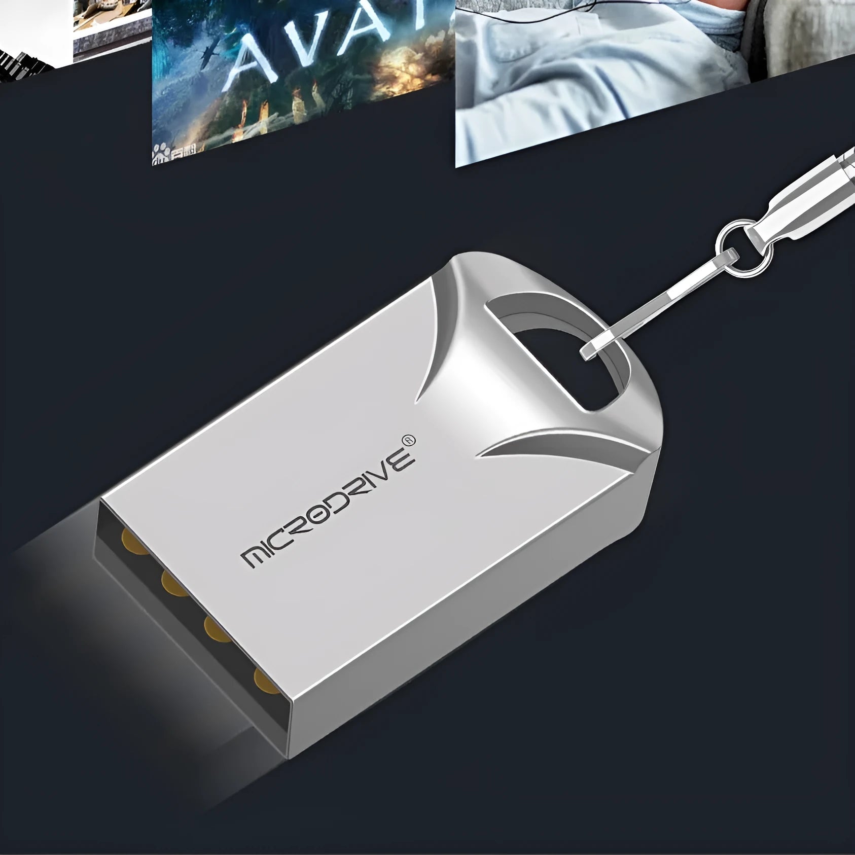 Small black and silver metal USB flash drive showing compact size and USB connector