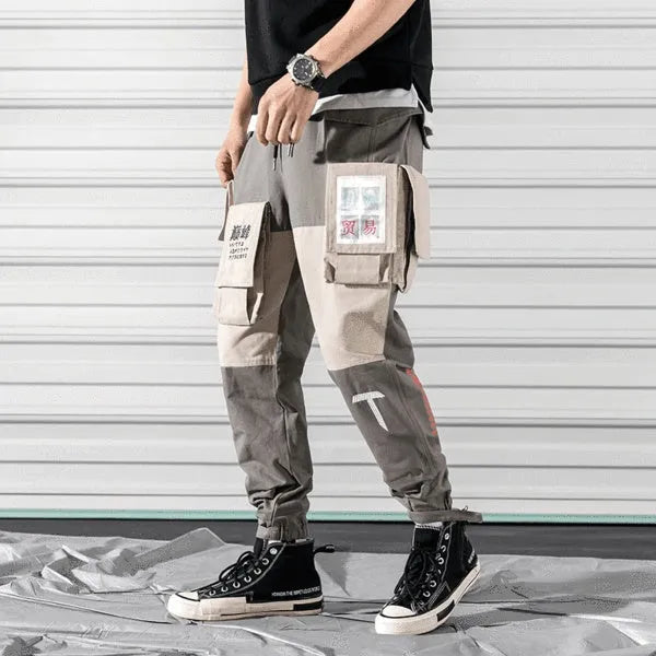 Harlan beam pants in green, grey, and navy blue cotton with elastic waistband, straight-leg design, sizes M to 5XL