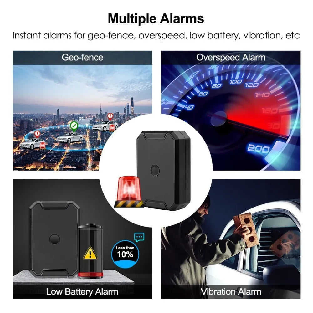 Black GPS car locator with 6000mAh battery capacity and IP65 waterproof rating