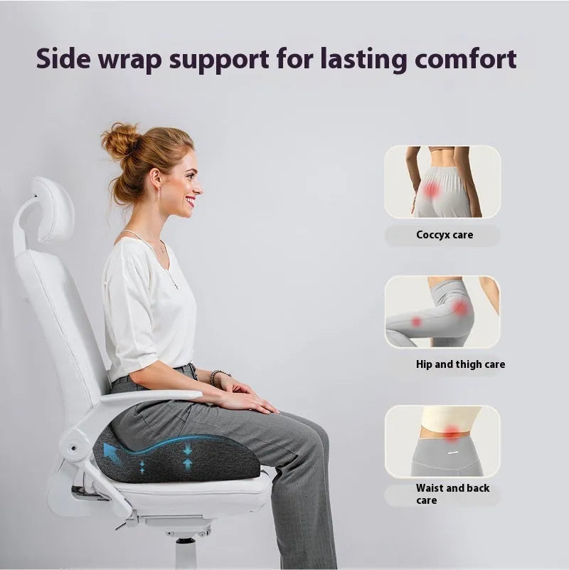 Memory foam office chair cushion in light grey measuring 46 by 43 centimetres