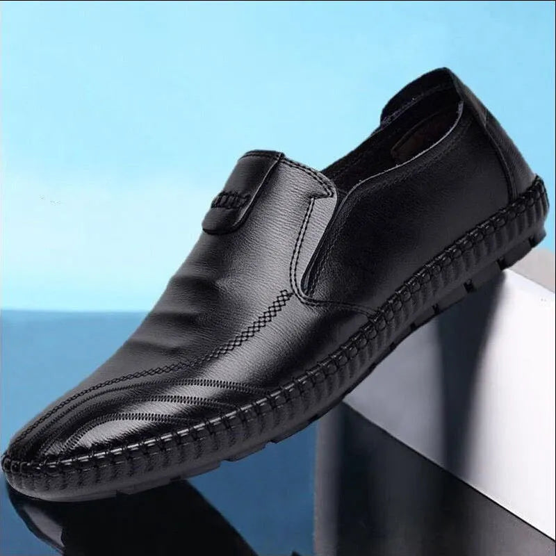 Men's black and brown PU business shoes with lace-up design and flat heel