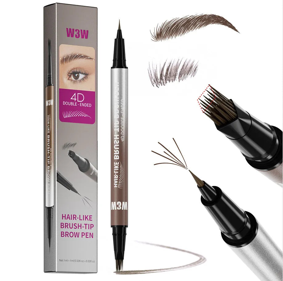 Waterproof sweat-proof smudge-proof double-ended eyebrow pencil with powder in five colour options including light brown, brown, dark brown, black brown, and black.