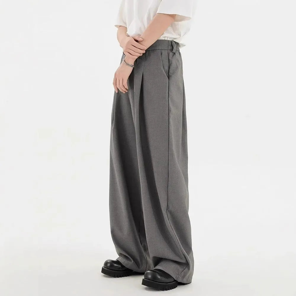 Men's straight casual trousers in black, loose fit with polyester fabric