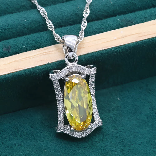 Olive and yellow anti-allergy zircon alloy jewellery set for women, showing necklace, earrings, ring, and bracelet.