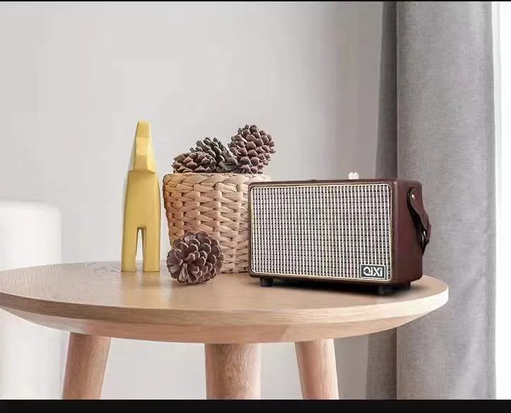 Red leather pattern mini portable Bluetooth speaker card design with dual speakers and microphone option